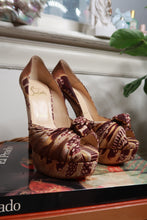Load image into Gallery viewer, Christian Louboutin Fauve Printed Canvas Jenny 150 Platform Peep Toe Heels