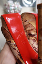 Load image into Gallery viewer, Christian Louboutin Fauve Printed Canvas Jenny 150 Platform Peep Toe Heels