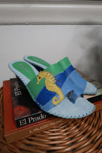 Load image into Gallery viewer, Deadstock Vintage 2000s Leather Seahorse Patchwork Wedge Sandals