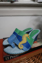 Load image into Gallery viewer, Deadstock Vintage 2000s Leather Seahorse Patchwork Wedge Sandals