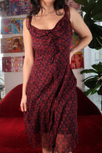 Load image into Gallery viewer, NWT Vintage Betsey Johnson 100% Silk Red Black Geometric Silk Dress with Ruffles