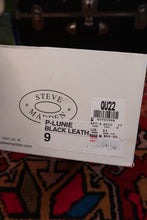 Load image into Gallery viewer, Deadstock vintage Steve Madden black platform wedges with strappy Y2K style, displayed on a neutral background.