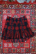 Load image into Gallery viewer, Black and red sheer silk floral ruffle mini skirt by Elektra Vintage, featuring vintage 2000s style with delicate ruffle details