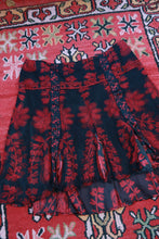 Load image into Gallery viewer, Black and red sheer silk floral ruffle mini skirt by Elektra Vintage, vintage 2000s fashion, with delicate ruffle details.