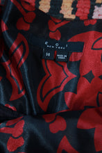 Load image into Gallery viewer, Black and red sheer silk floral ruffle mini skirt from Elektra Vintage, vintage 2000s style with feminine ruffle details.