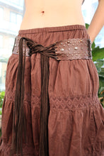 Load image into Gallery viewer, Vintage Brown Leather Studded Fringe Tie Belt