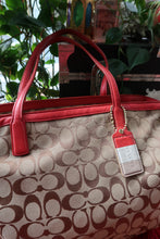 Load image into Gallery viewer, Coach Monogram Signature Canvas Weekend Zip Top Tote Bag with Red Leather Trim