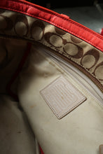 Load image into Gallery viewer, Coach Monogram Signature Canvas Weekend Zip Top Tote Bag with Red Leather Trim