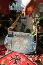 Load image into Gallery viewer, 2000s Franco Sarto Gold Floral Denim Shoulder Bag