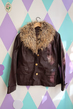 Load image into Gallery viewer, Vintage Leather Jacket with Faux Fur Collar