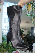 Load image into Gallery viewer, Vintage Black Leather Studded Knee-High Boots