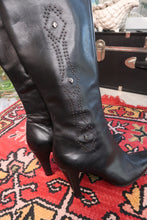 Load image into Gallery viewer, Vintage Black Leather Studded Knee-High Boots