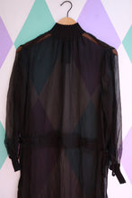 Load image into Gallery viewer, Black silk sheer midi dress by Rag & Bone, featuring elegant flowy fabric and a sophisticated silhouette.