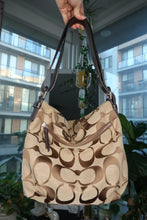 Load image into Gallery viewer, Vintage Coach F15067 Signature Jacquard Hobo Bag in Khaki and Brown