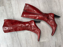 Load image into Gallery viewer, Vintage Cherry Red Leather Mid Calf Boots size 10
