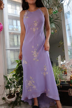 Load image into Gallery viewer, Vintage Y2K Lavender Floral Dress – Bias Cut Maxi Dress with High-Low Hem