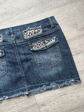 Load image into Gallery viewer, 2000s Vintage Denim Mini Skirt with Leopard Print Accents

