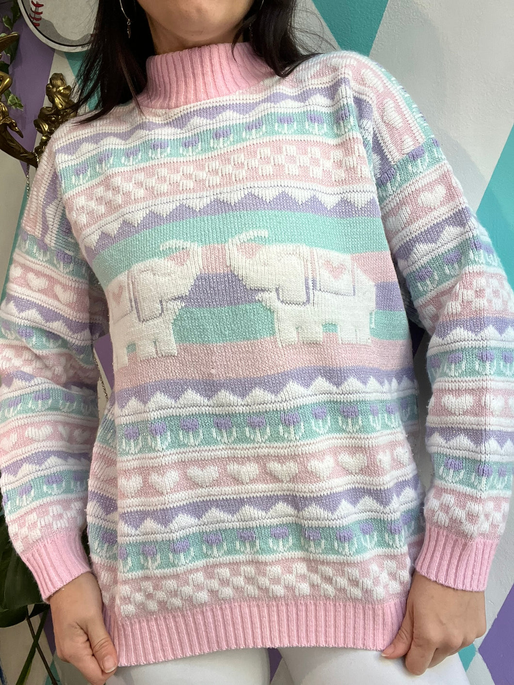 Vintage Pastel Elephant Knit Sweater