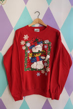 Load image into Gallery viewer, Vintage 90s Christmas Cat Sweatshirt – Red Graphic “For You” Gift Box Print
