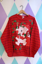 Load image into Gallery viewer, Vintage 80s “Happy Holidays” Bear Christmas Sweatshirt – Glitter Accents
