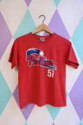 Women's Philadelphia Phillies Ruiz #51 red baseball graphic T-shirt by Elektra Vintage, featuring team logo and player number.