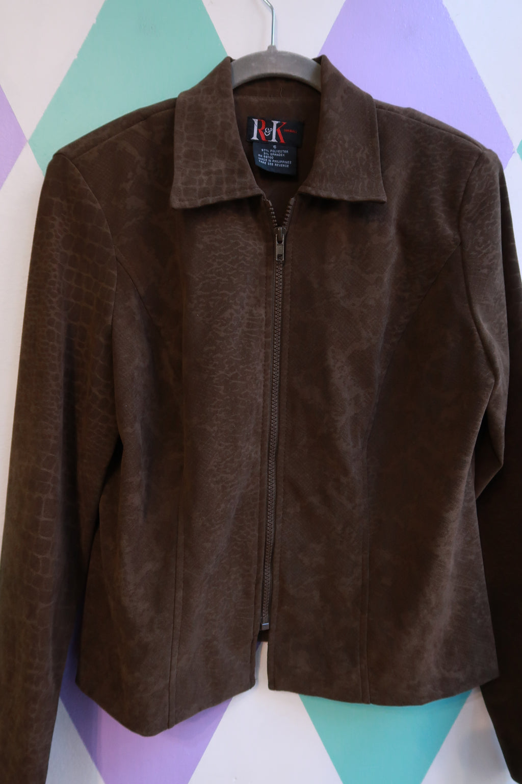 Vintage Y2K R&K Olive Green Snakeskin Print Zip Up Jacket