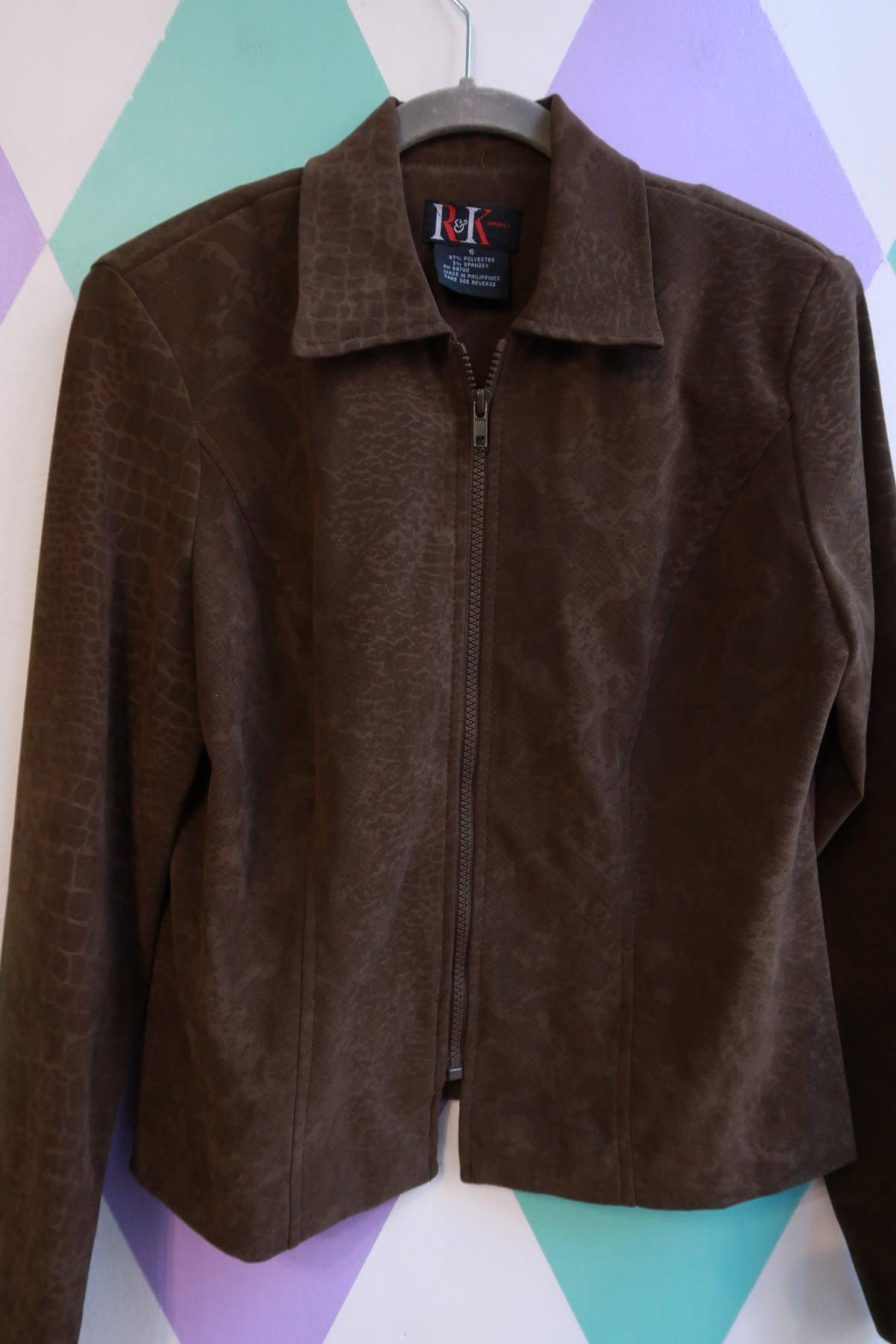 Vintage Y2K R&K Olive Green Snakeskin Print Zip Up Jacket