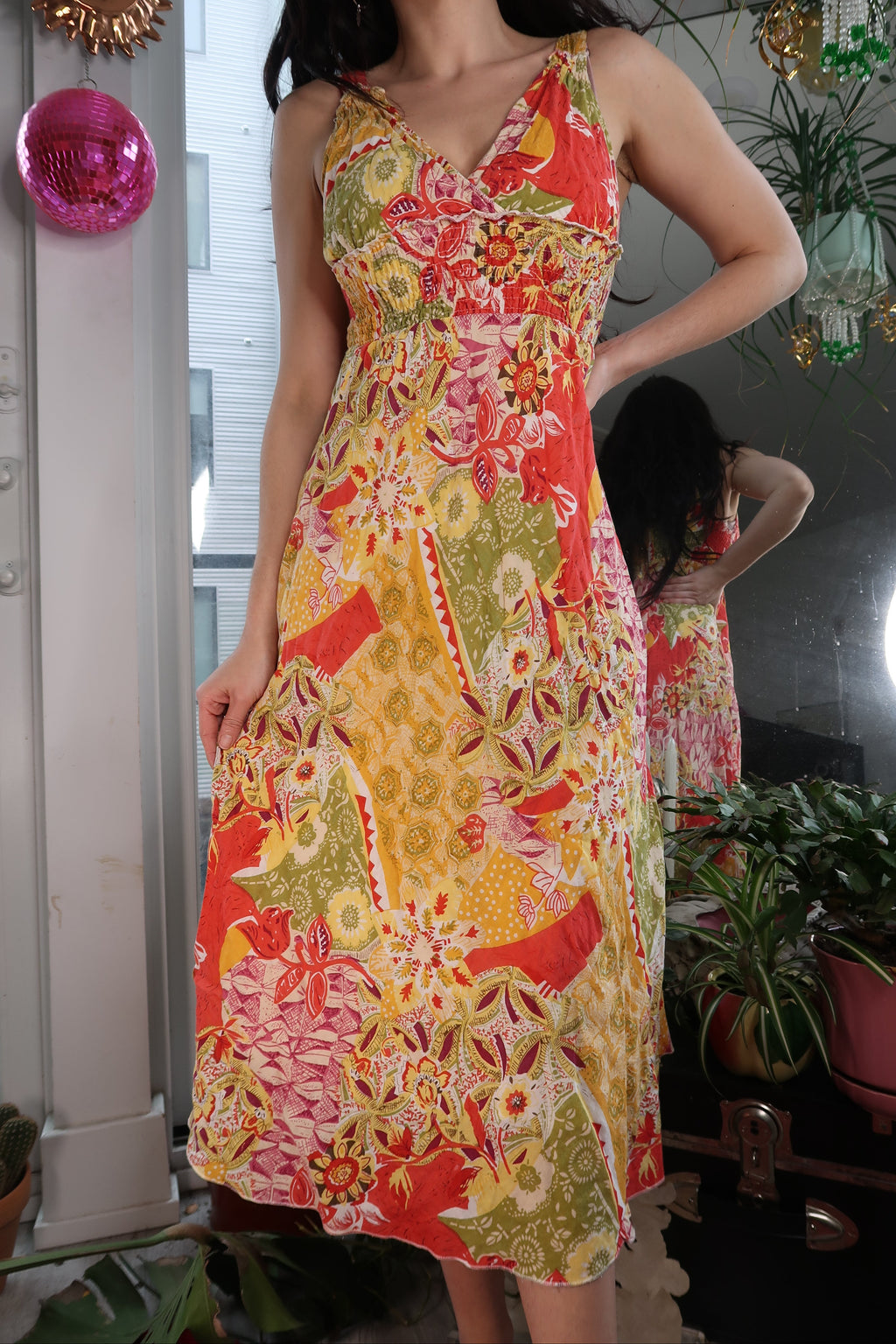 Vintage 2000s Orange Green and Red Paisley Floral Sundress