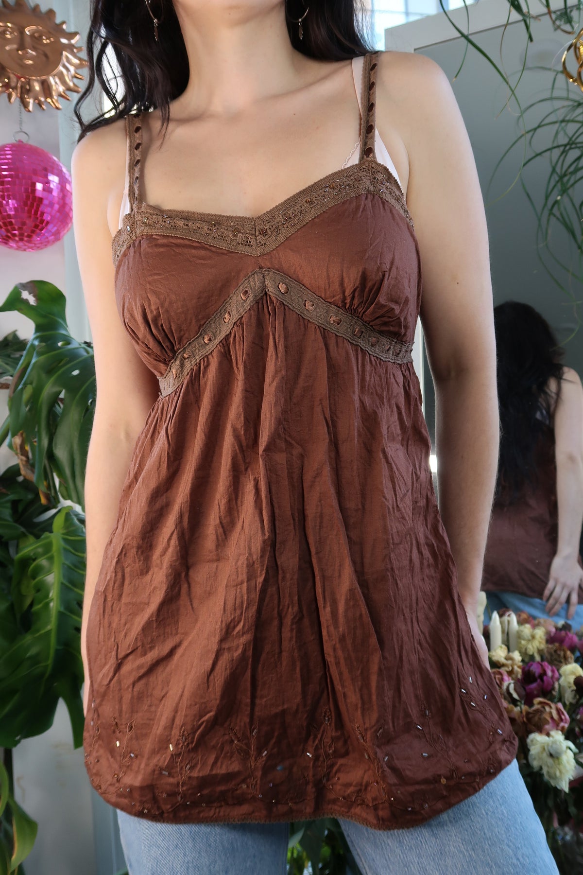 Vintage 2000’s No Boundaries Beaded Brown Tank