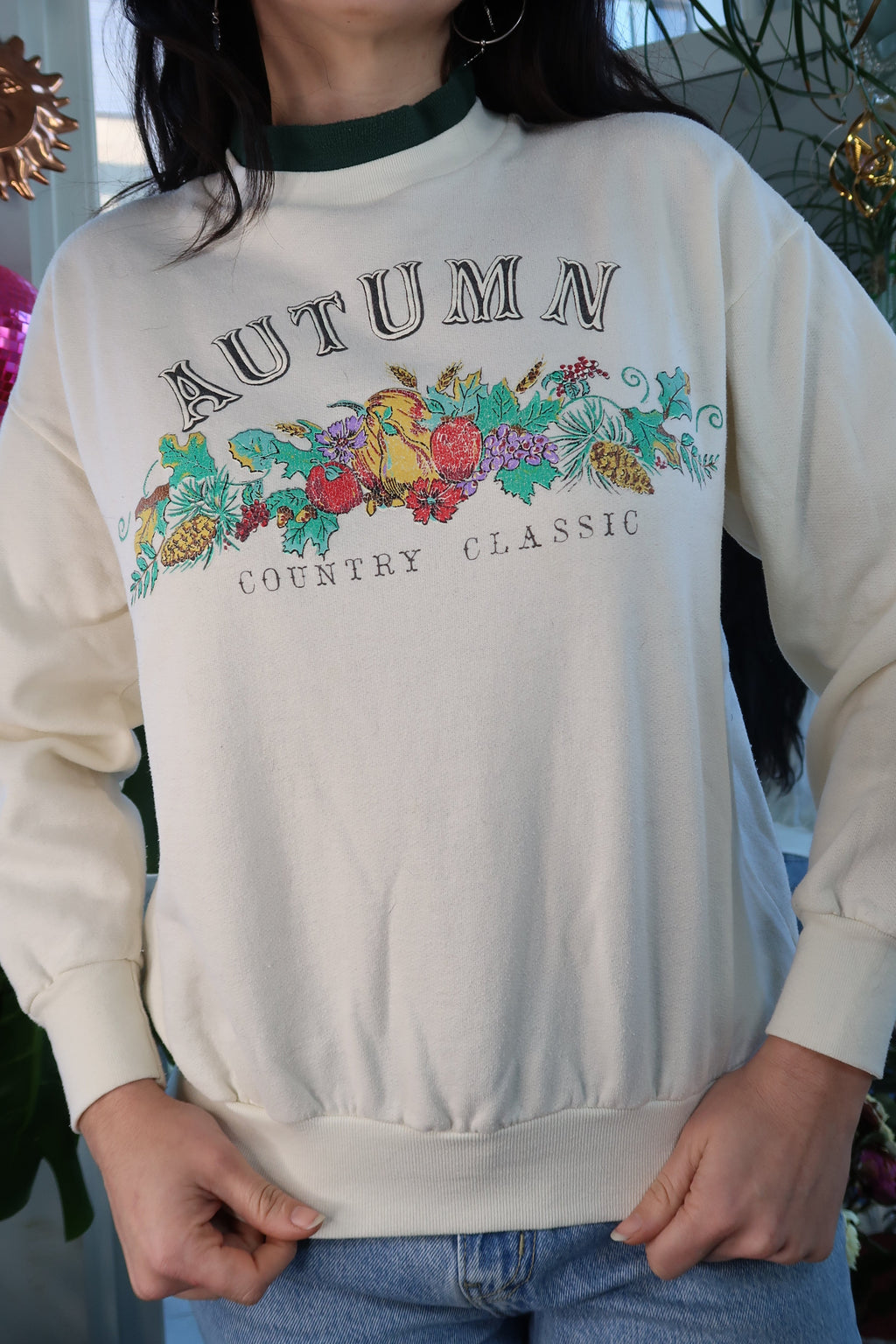 White Crewneck with Autumn Harvest by Karen Blake