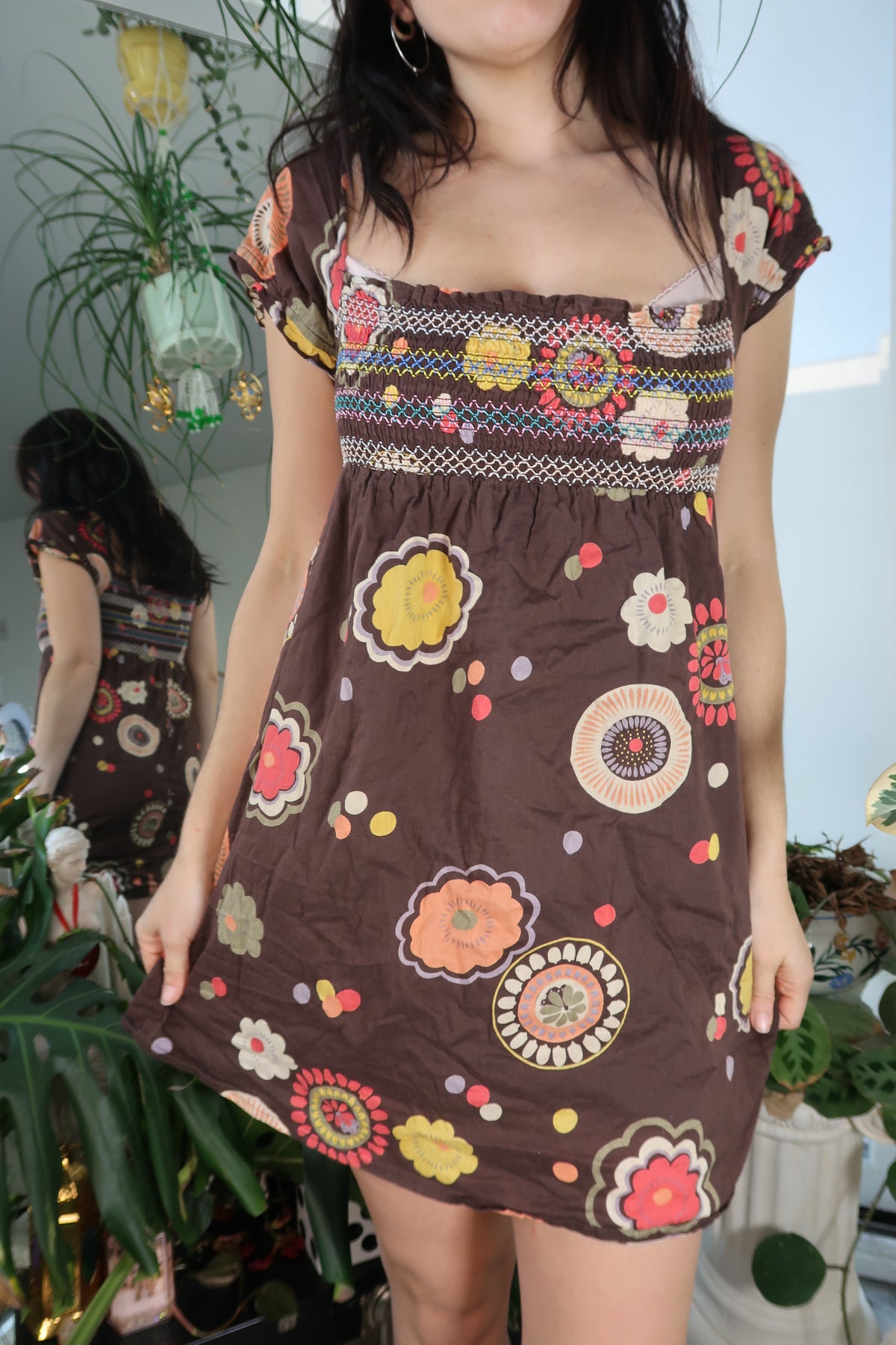Vintage 2000s Brown Pattern Dress by Forever 21