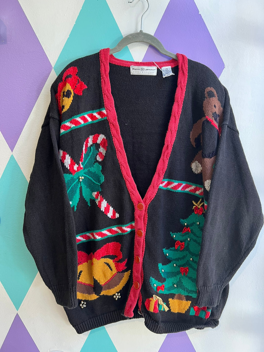 Vintage Christmas Patchwork Knit Cardigan Sweater - Elektra Vintage