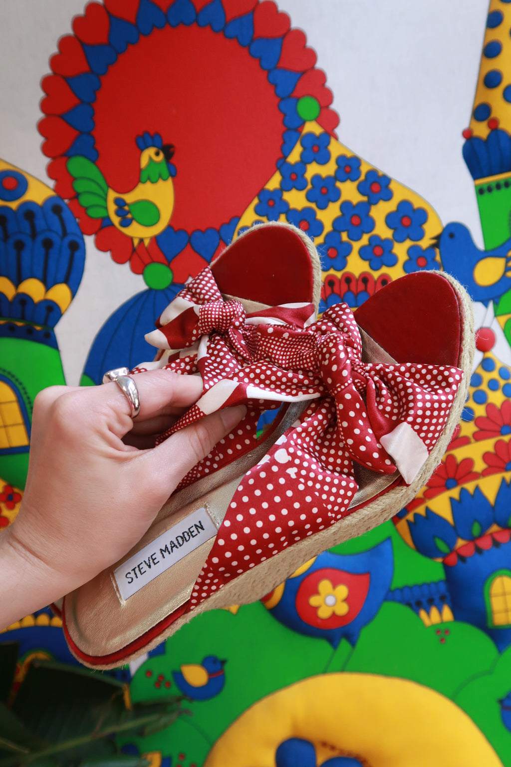 Vintage Y2K Steve Madden Red Polka Dot Bow Espadrille Wedges