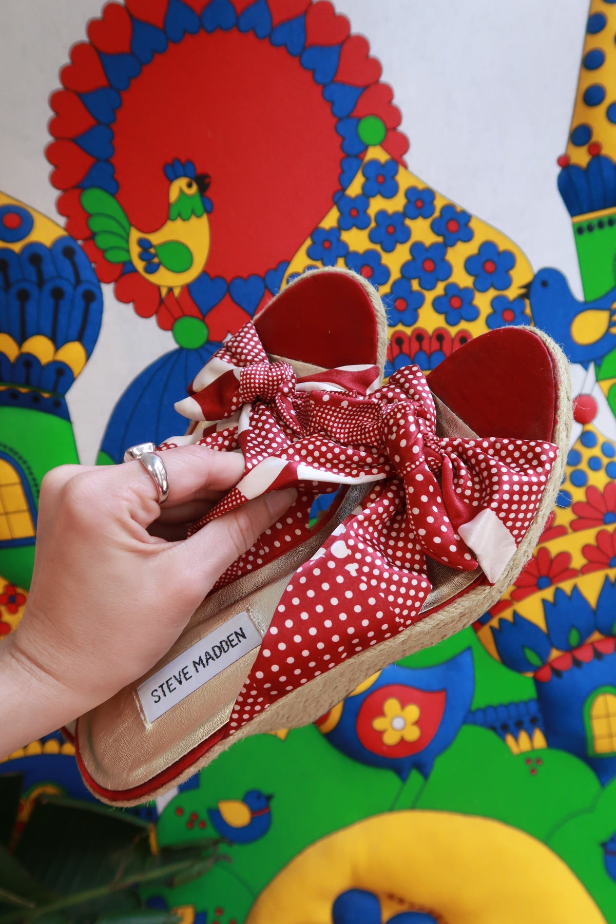 Vintage Y2K Steve Madden Red Polka Dot Bow Espadrille Wedges