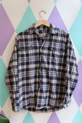 Jachs Flannel Button-Up Shirt – Navy & Grey Plaid Long Sleeve