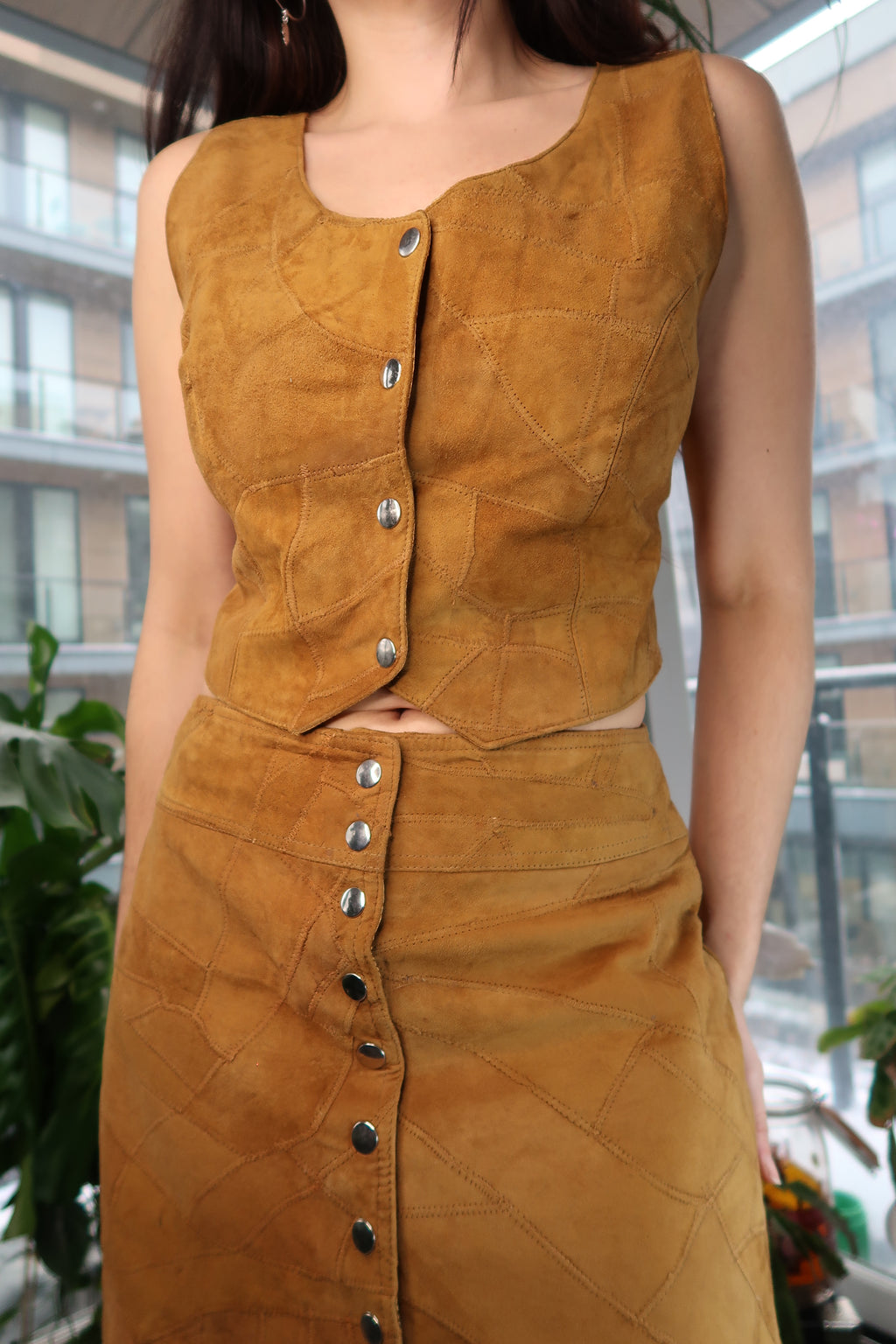 Vintage Suede Vest and Skirt Set