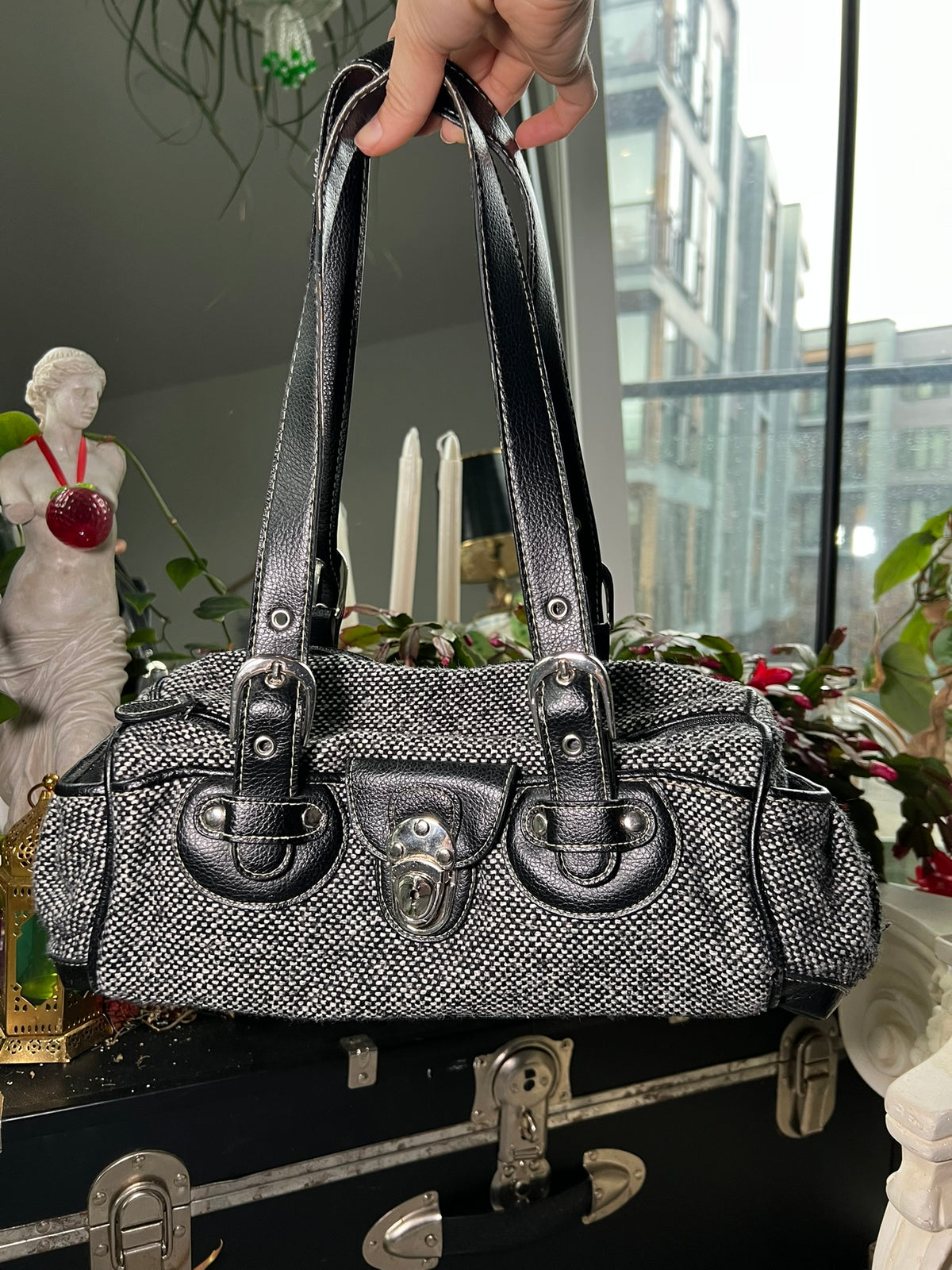 Vintage Tweed Knit Baguette Bag - Elektra Vintage