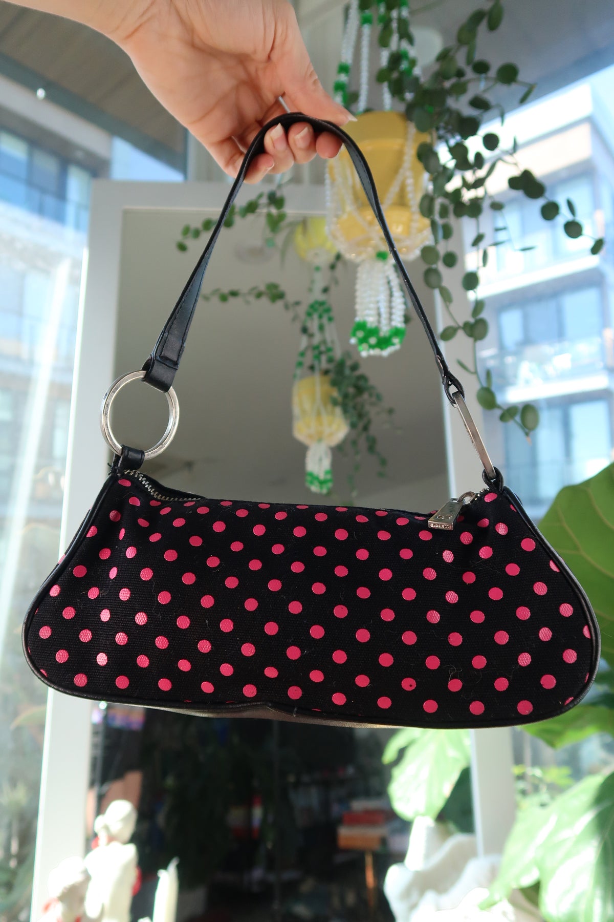 Vintage 2000s Express Pink Polka Dot Shoulder Bag