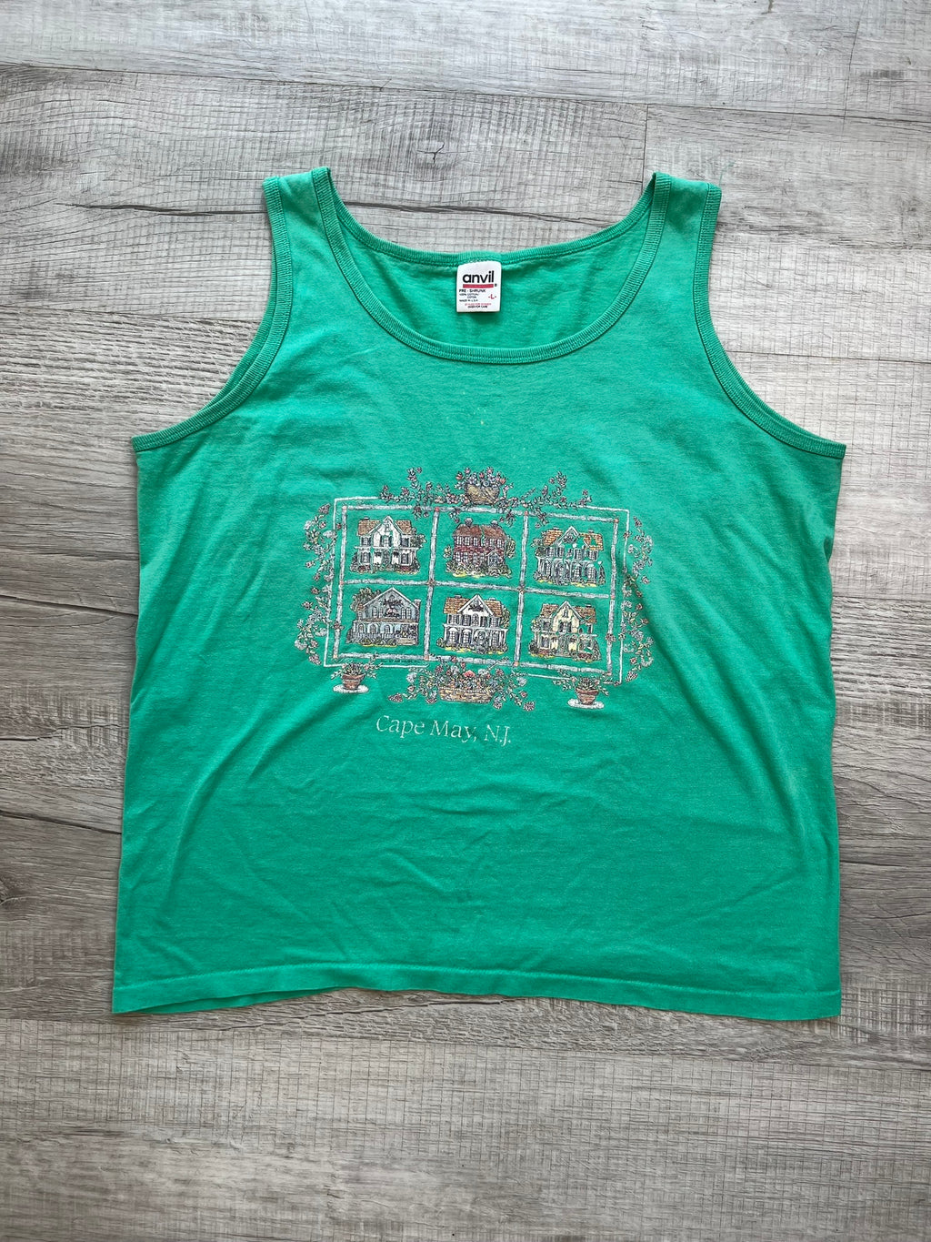 Green Cape May Tank Top by Anvil - Elektra Vintage