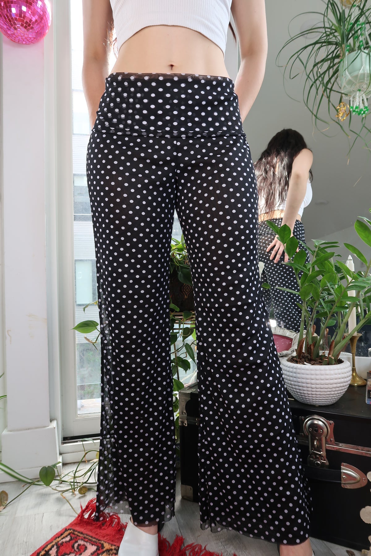 Cynthia Rowley Black and White Polka Dot Mesh Pants