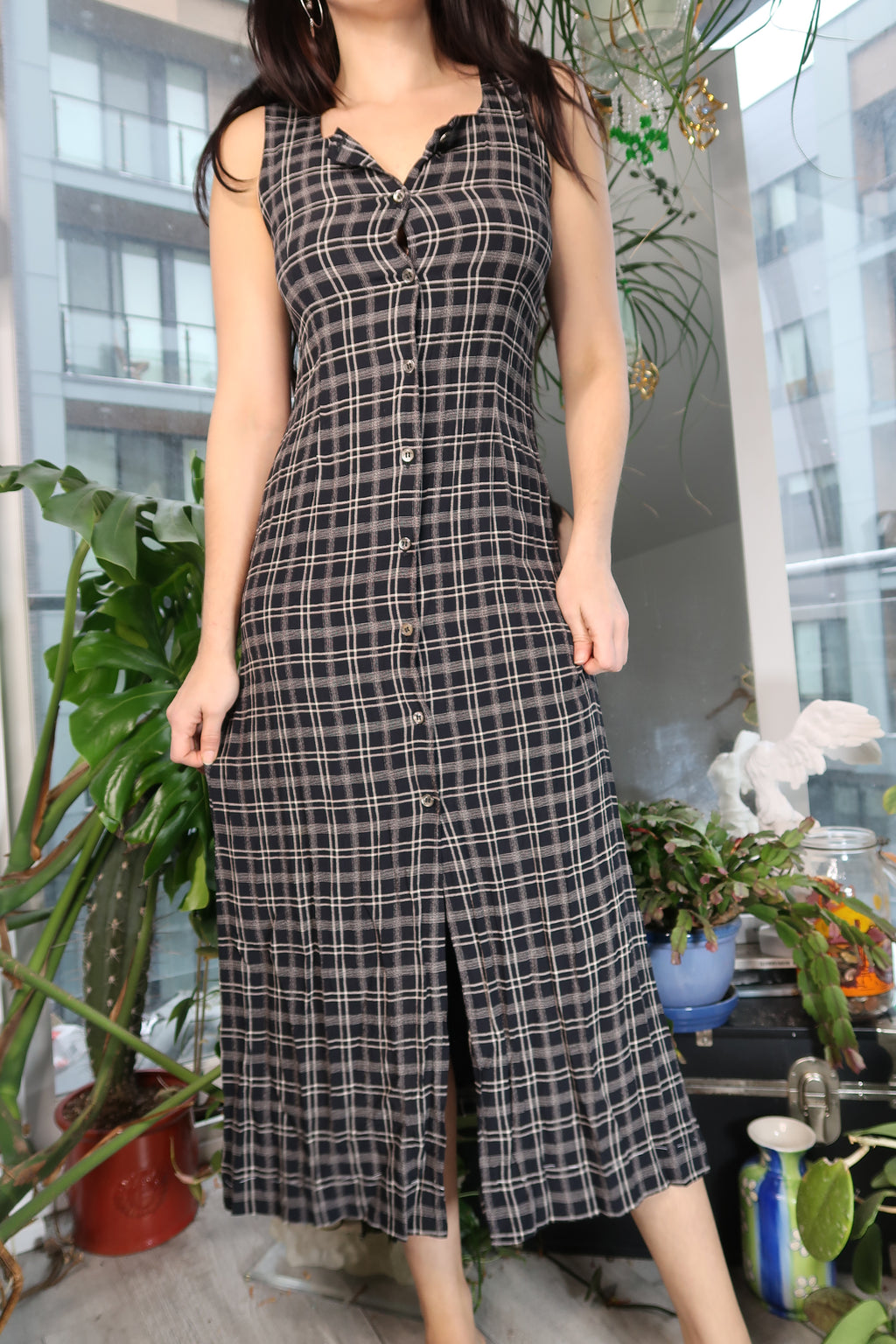 Vintage 90s Plaid Button Down Dress by Laura Ashley