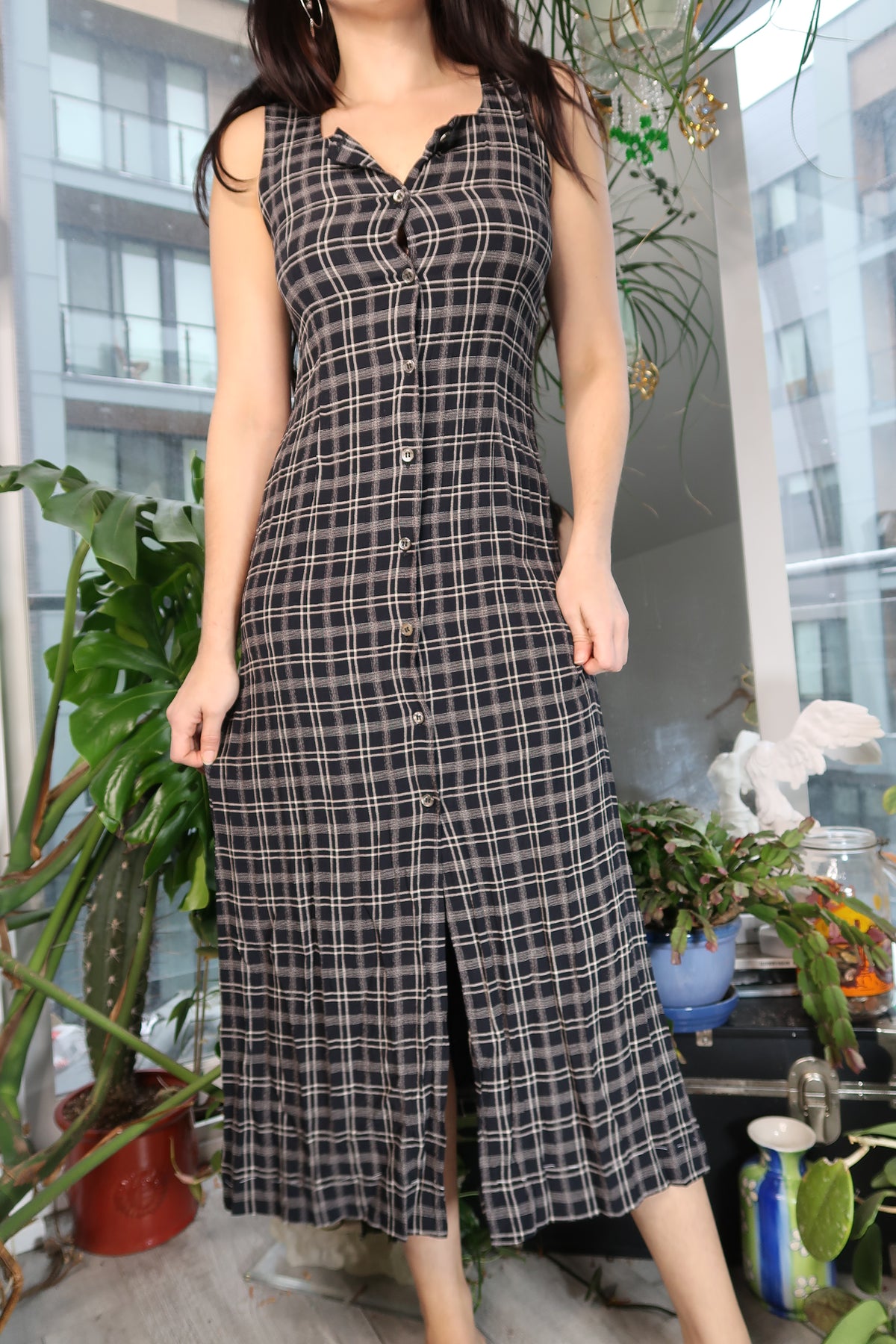 Vintage 90s Plaid Button Down Dress by Laura Ashley