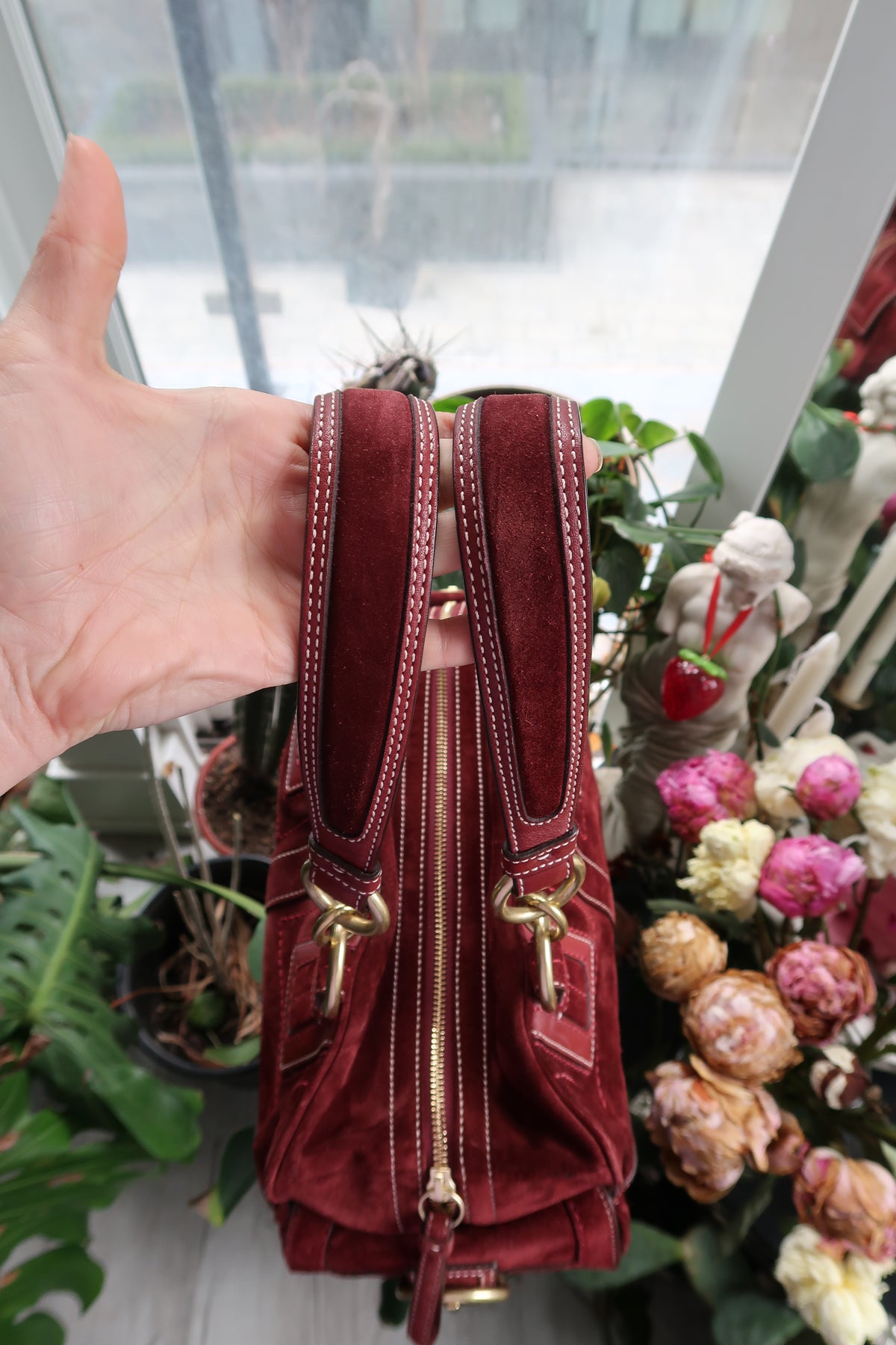 Vintage Red Suede Coach Bag