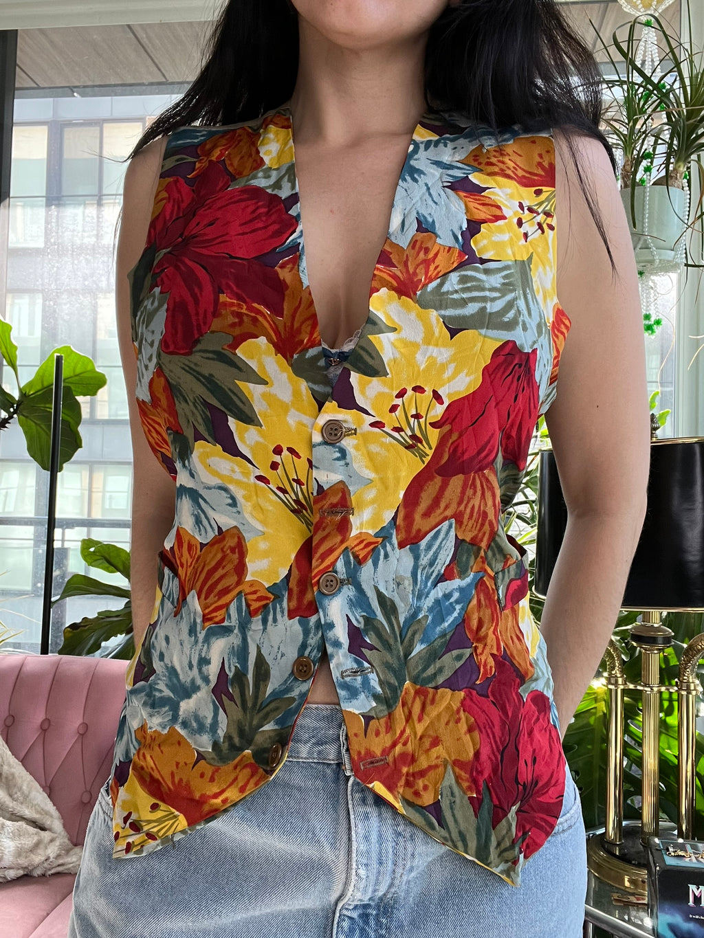 Vintage 100% Silk Floral Vest Top - Elektra Vintage
