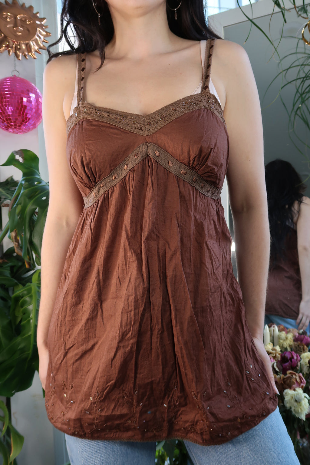 Vintage 2000’s No Boundaries Beaded Brown Tank