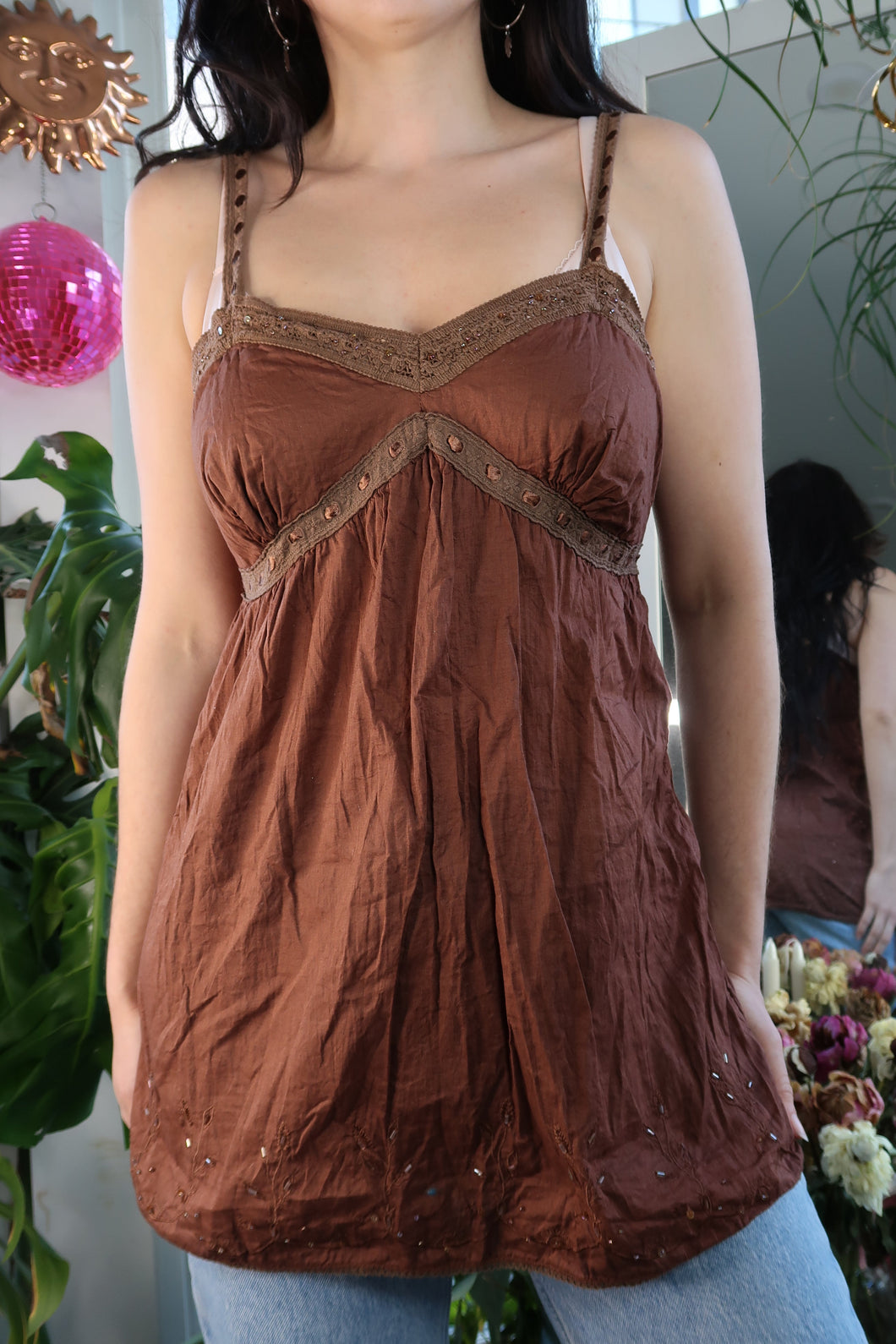 Vintage 2000’s No Boundaries Beaded Brown Tank