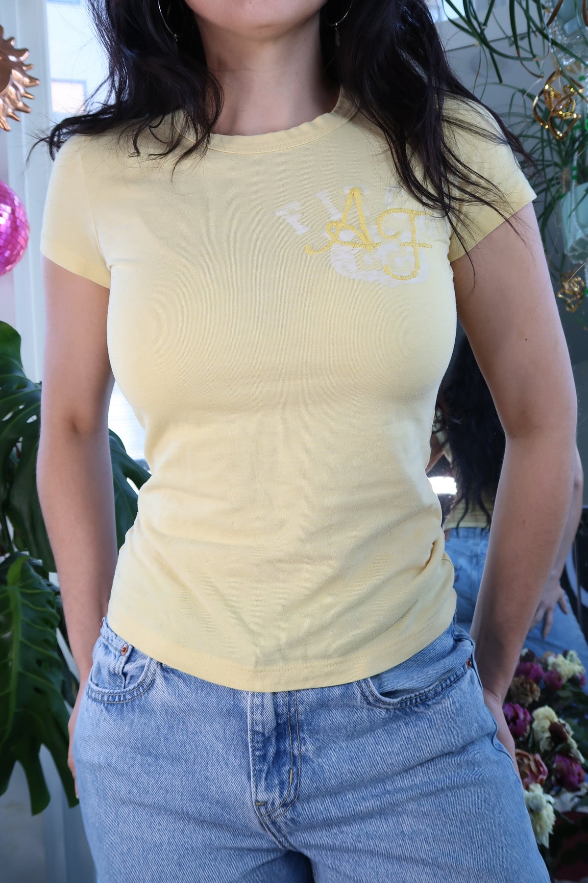 Vintage 2000s Embroidered Pale Yellow Abercrombie Top