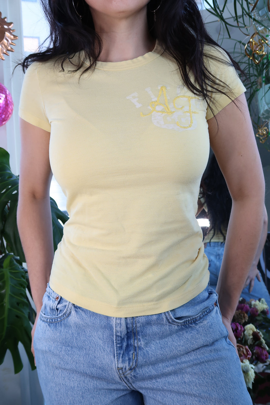 Vintage 2000s Embroidered Pale Yellow Abercrombie Top