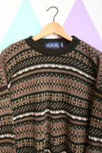 Load image into Gallery viewer, Vintage Honors 90s Earth-Tone Patterned Knit Sweater — Cozy Chunky Crewneck
