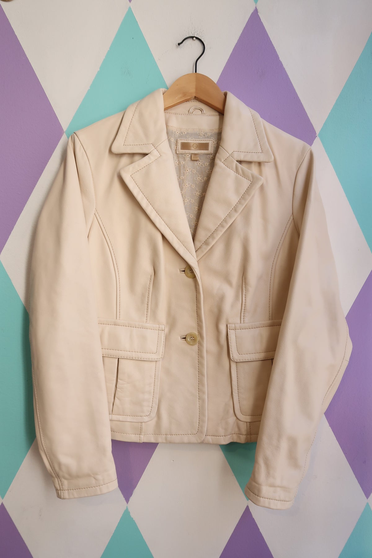 Vintage 2000s Wilsons Leather Cream Blazer Jacket - Elektra Vintage